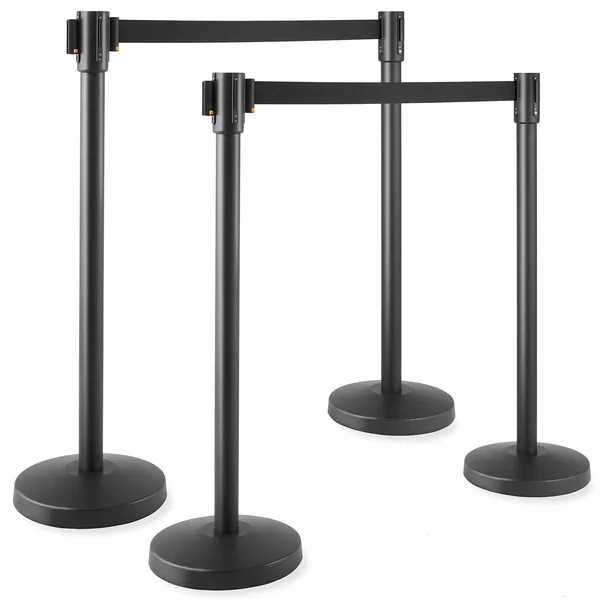 Jubilee Set of 4 Retractable Stanchions for Crowd Control - Black Posts with 6.5& Belt