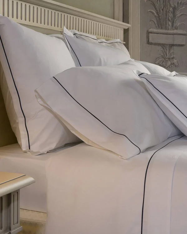 Signoria Firenze Luce Queen Flat Sheet - White/Midnight, Queen, Sheets & Sheet Sets Queen/Full Flat Sheets