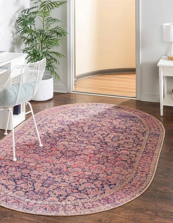Unique Loom Revival Bright Colors Floral Rug 5' x 8' Oval Navy Blue/Orange