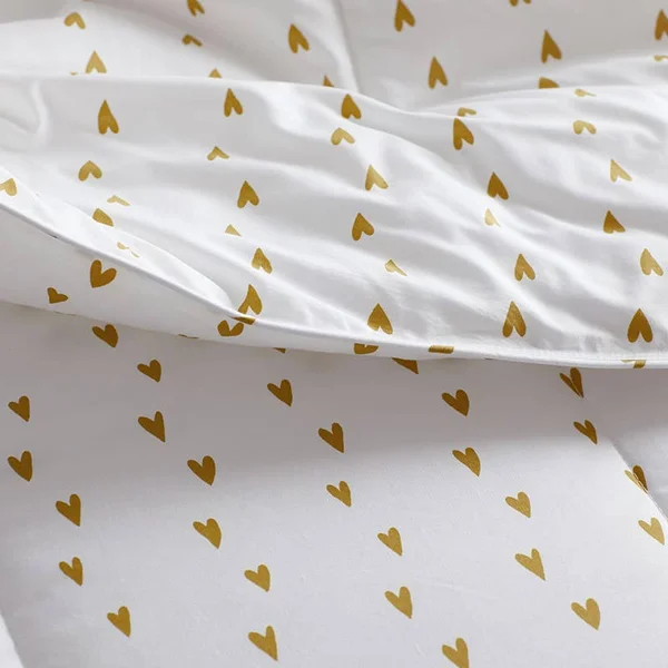 Company Organic Cotton Mini Prints Percale Duvet Cover - Hearts - Multi - Size Queen, The Company Store