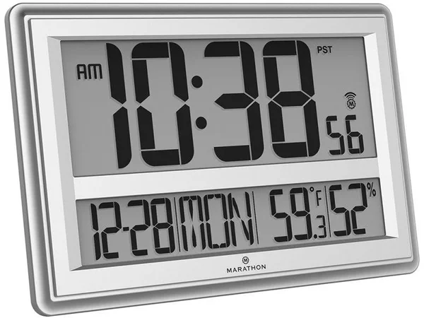 Marathon CL030056SV Jumbo Atomic Wall Clock with Temperature and Humidity - 17 x 11 inches
