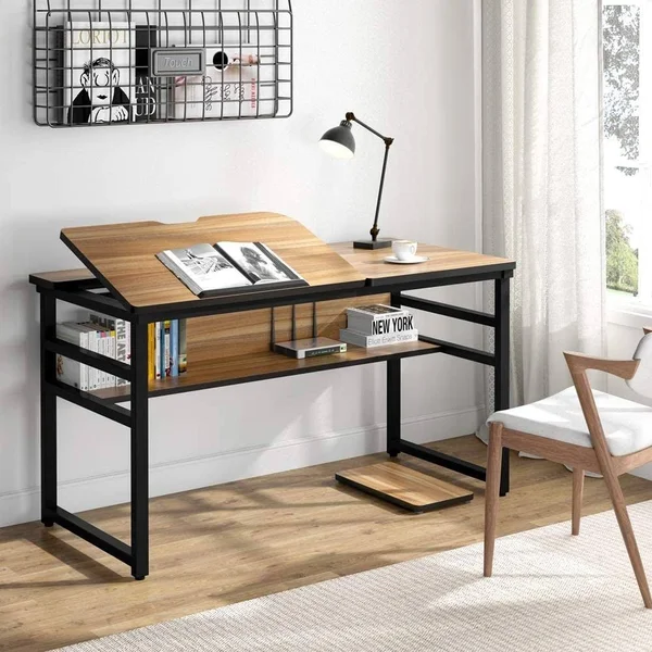 Tribesigns 55 Inches Drafting/Drawing/Painting Desk with Adjustable Tiltable Tabletop, Computer Desk - Black
