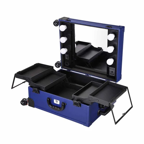 AW Tabletop Makeup Train Case w/ LED Lights Mirror Cosmetic Trolley Travel Makeup Station