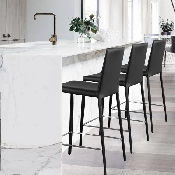 Prima Modern Leather & Metal Counter Stool - Contract Grade - Stone