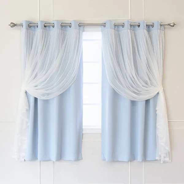 Best Home Fashion Marry Me Blackout Grommet Curtain Panel Pair with Tulle Overlay Sky Blue
