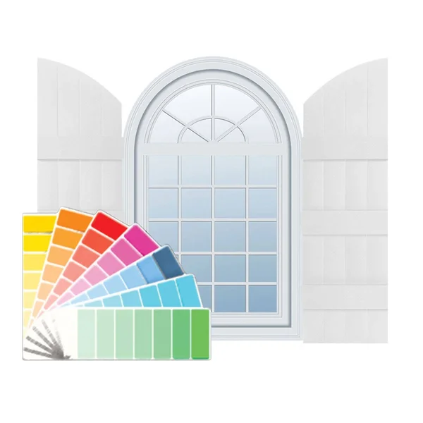 14 inchw x 81 inchh (74 inch Low Side) Lifetime Vinyl - Standard Four Board Joined w/ Archtop, Board-n-Batten Shutters, w/Install