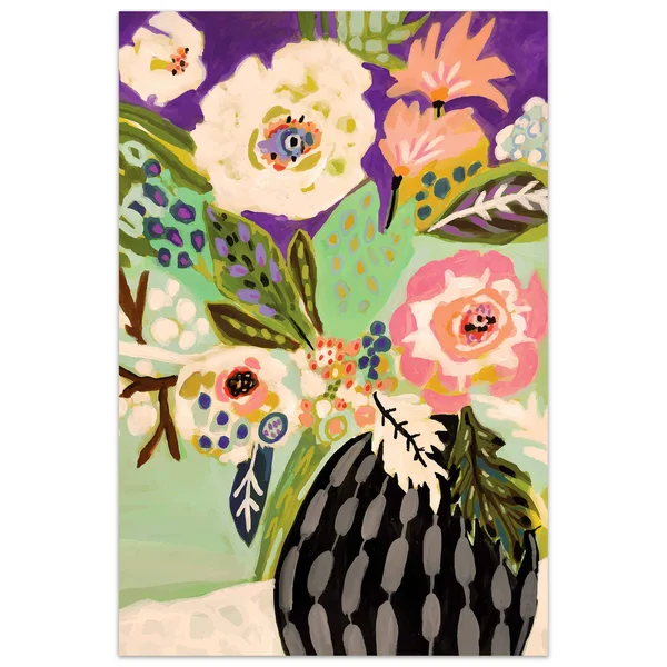Empire ArtFresh Flowers in Vase I Frameless Tempered Glass Wall Art (Purple)