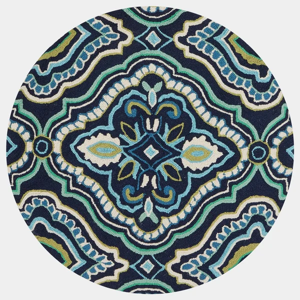 Alexander Home Hand-Hooked Transitional Navy Blue Medallion Round Rug - 3&