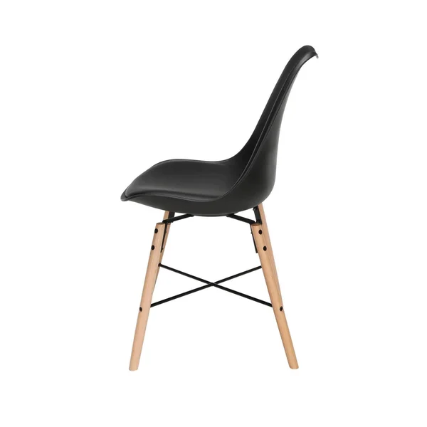 Ofm Mid Century Modern 4 Plastic Molded Dining Chairs, Vinyl CUSHION, Wood Legs, Black