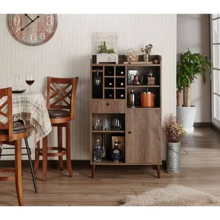 Furniture of America Munster Multi-Storage Wine Cabinet - Distressed Walnut