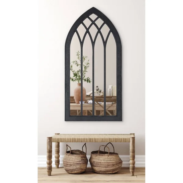 Kate and Laurel Winn 48-in L x 24-in W Arch Rustic Brown Framed Wall Mirror - 219974