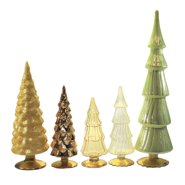 Christmas Yellow Orange Hued Glass Trees Set/5 Decorate Mantle Christmas Ms2040y, Size: 17.00 H x 4.00 W x 4.00 D