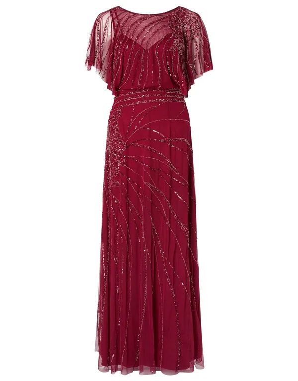 Monsoon Florence Embellished Flutter Sleeve Maxi Dress Red