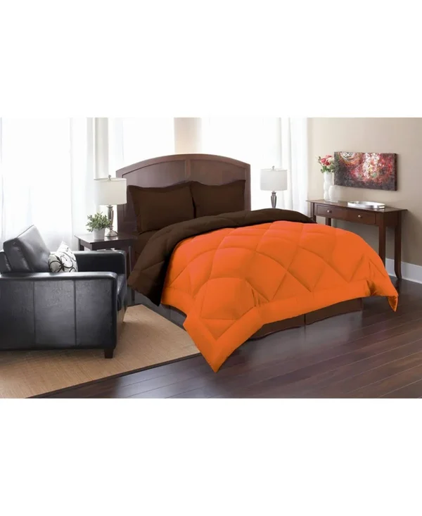 Elegant Comfort All - Season Down Alternative Luxurious Reversible 3-Piece Comforter Set Full/Queen - Orange