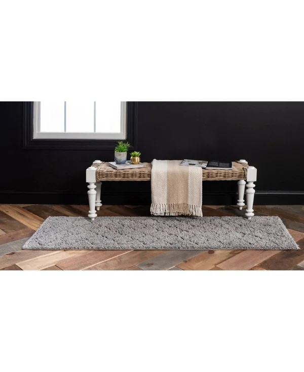 Unique Loom Traditional Trellis Shag Runner Rug - 2& 7 x 10&, Gray