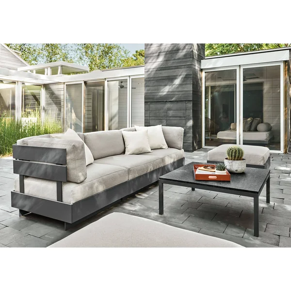 Room & Board, Modern Parsons Outdoor Coffee Table w/ 1x22 Leg 18d 18W 16h in Orange, Orange Recycled HDPE Top w/ Ocean Blu