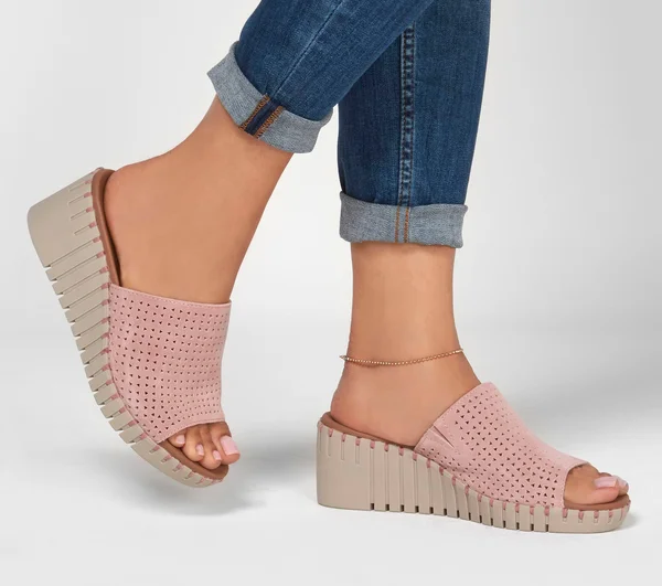 Skechers Women's Pier Ave Urban Escape Slide Wedge Sandal, Pink