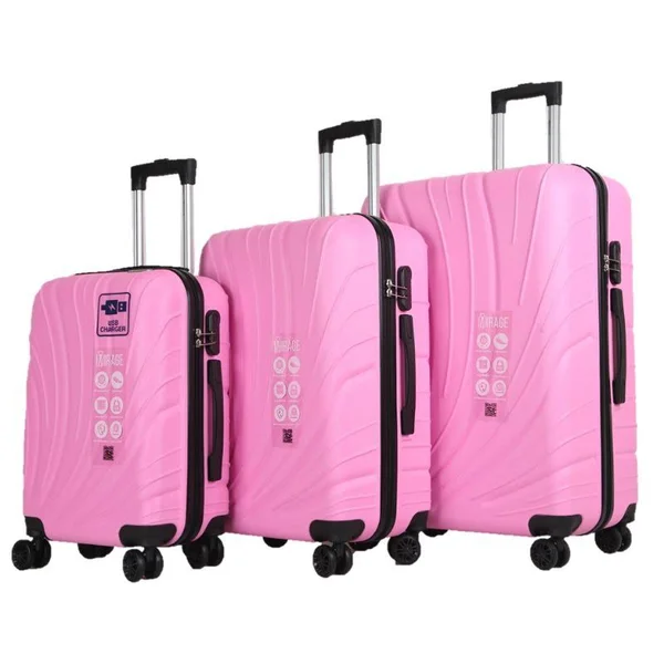 Mirage Shell 3 Piece Luggage Suitcase Set with USB Port Pink 20-24-28