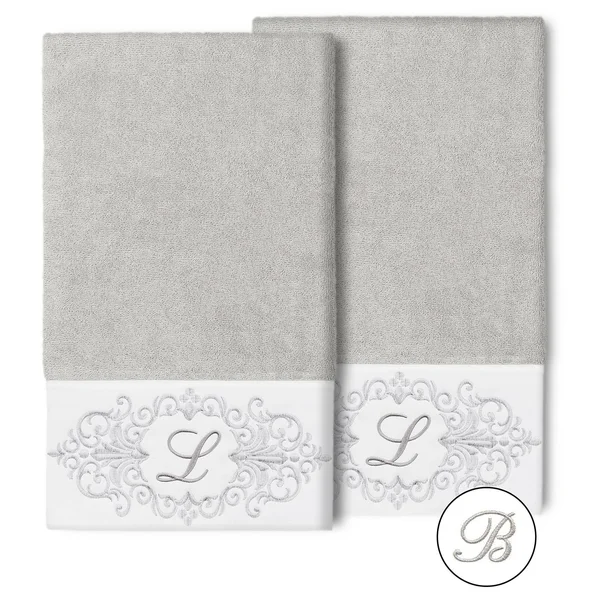 Linum Home Monica 2 Piece Embellished Bath Towel Set - Light Gray-B