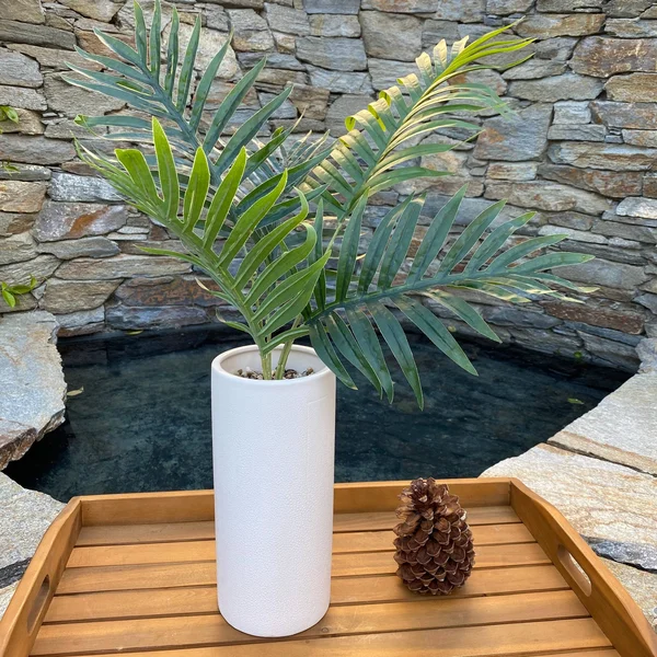 Flora Bunda 28 in. Palm in 10.5 in. Textured Ceramic Vase