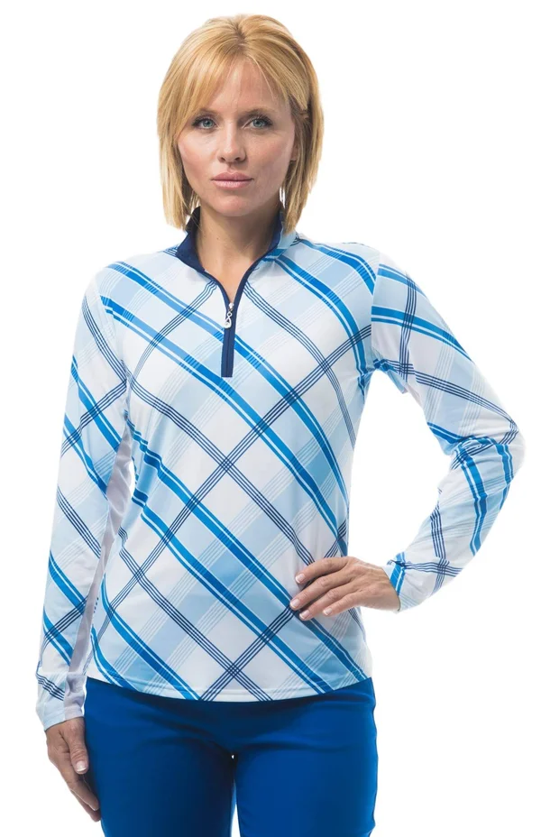 San Soleil Women's SolCool Print Mock, Small, Blue