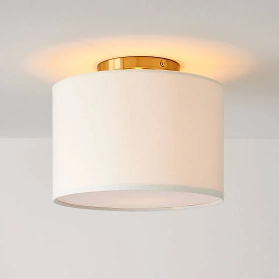 Fabric Shade Flush Mount, Flush Drum, White Linen - Flush Mounts - Ceiling Lights - Light Fixture 6115237