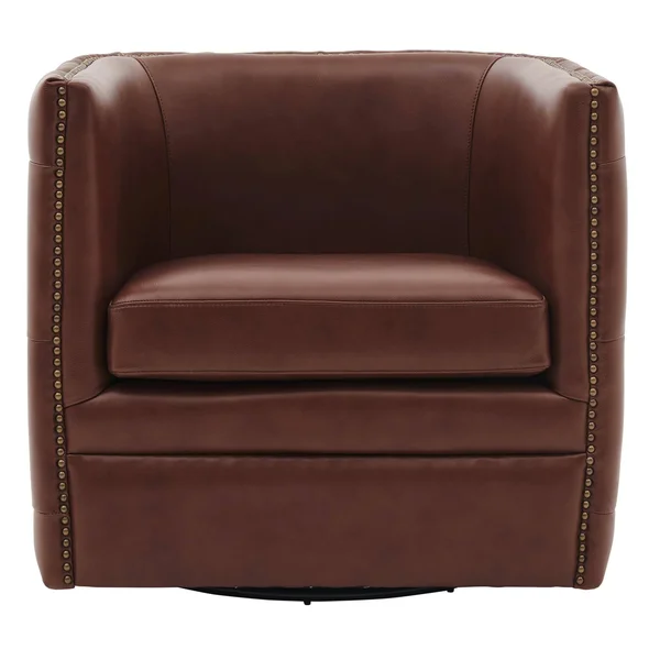 Leslie Top Grain Leather Swivel Tufted Chair, Garrett Brown