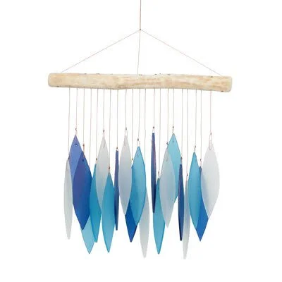Leaf Tumbled Glass Wind Chime Cohasset Gifts & Garden Color: Blue/Aqua