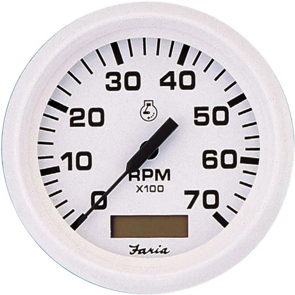 Faria Dress White 4x22 Tachometer w/Hourmeter 7, 000 RPM (Gas Outboard)