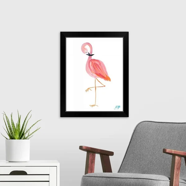 Flamingo Walk II, Black Framed Wall Art, 16x20, Great Big Canvas