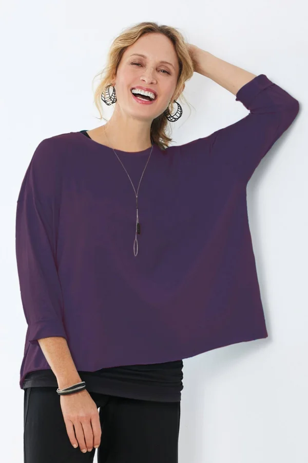 Boxy Tee by Planet - Blackberry, One Size (4-14) (Knit Top)