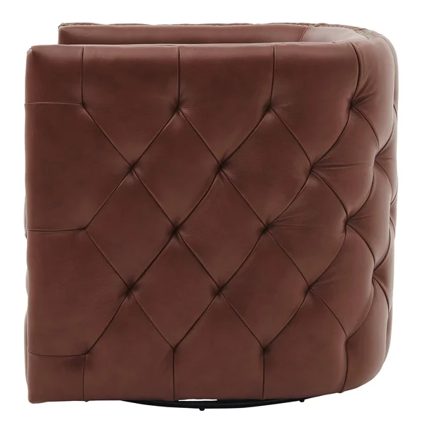 Leslie Top Grain Leather Swivel Tufted Chair, Garrett Brown