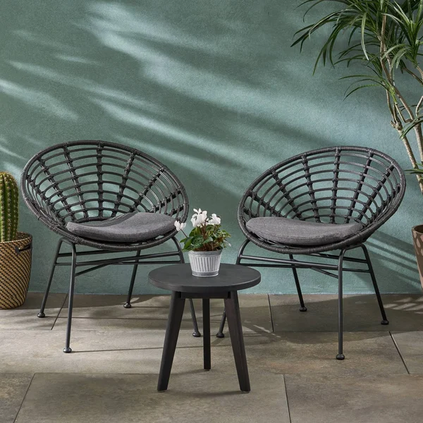 Kingston 3PC Acacia Wood Chat Set - Gray/Dark Gray - Christopher Knight Home