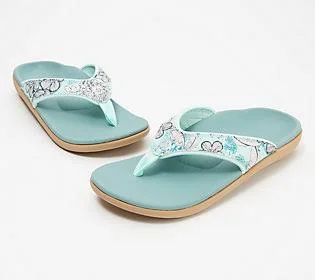 Spenco Orthotic Thong Sandals - Yumi Tropical - Size 8 Medium, Mineral Blue