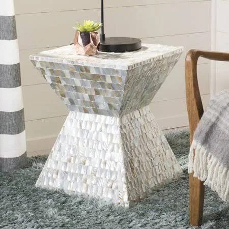 Highland Dunes Hinshaw Square Mosaic Accent Stool - Blue