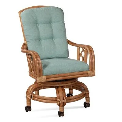 Edgewater Tufted Upholstered Side Chair Braxton Culler Leg Color: Havana Finish - Body Fabric: Blue and Gray and Beige Stripe; 02