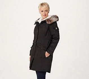 Centigrade Parka Coat with Faux Fur Details - Size X-Small, Black