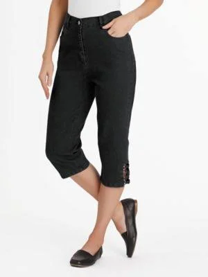 Blair Women's Back-Elastic Slim-Leg Capris, Black Denim 10 Misses