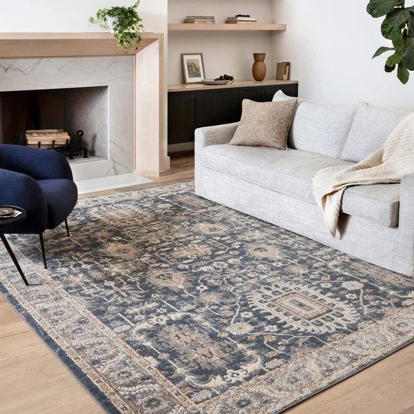 Alexander Home Josefina Ornamental Ironwork Traditional Rug - 5&3x22 x 7&6x22 - Denim - Pebble