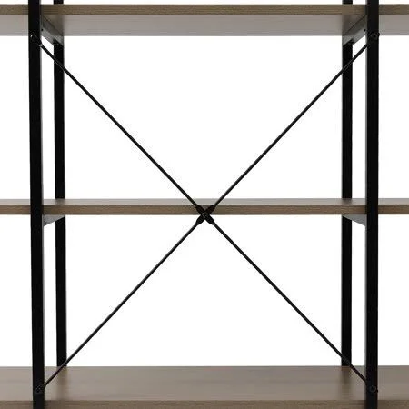 3-Tier Industrial Bookcase and Book Shelves - Vintage Wood and Metal Bookshelves, Gray