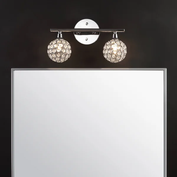 Jonathan Y Maeve 13 in. 2-Light Iron/Glass Contemporary Glam LED Vanity Light - Chrome