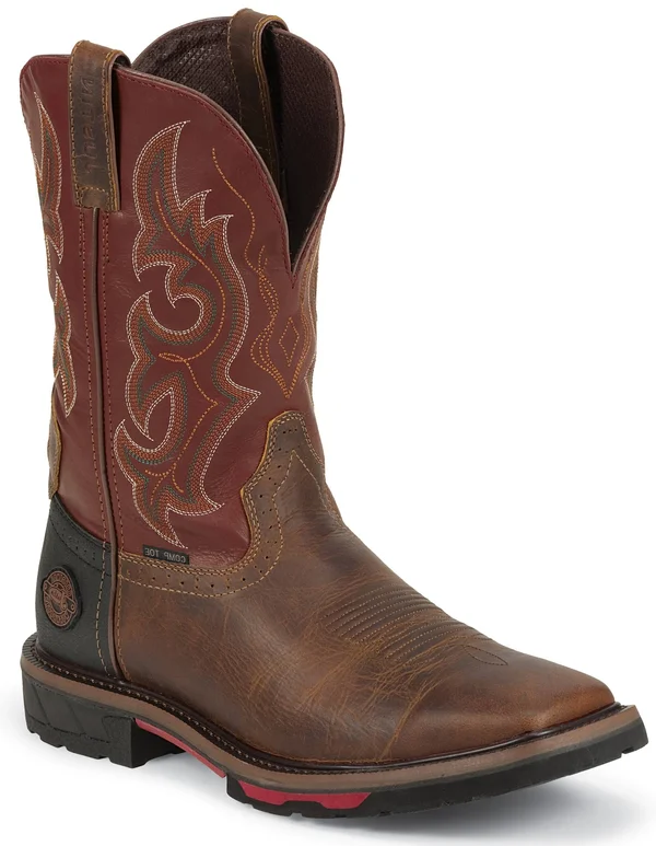 Justin Hybred Red Work Boots - Composition Toe