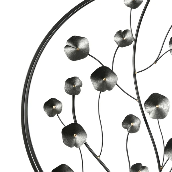Benjara BM210048 Round Metal Plant Decor on Rectangular Stand Black
