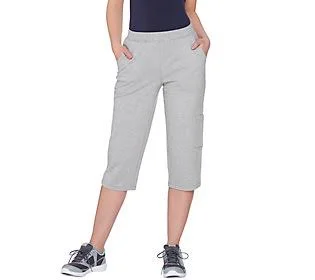 Denim & Co. Active French Terry Cargo CapriPants, Size Medium, LT Heather Grey
