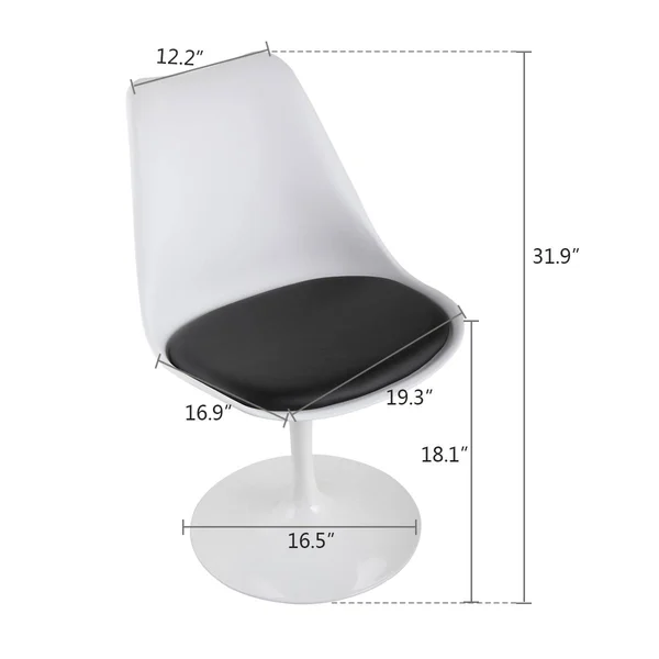 Zipcode Design Swivel Tulip Side Chair for Kitchen and Dining Room Bar with Cushioned Seat and Curved Backrest, White and Black