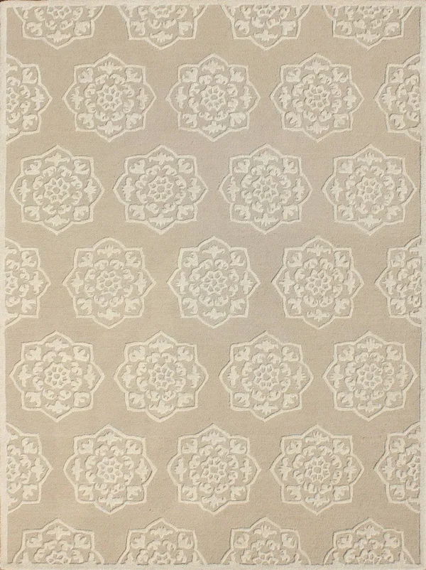 Glamour 104 Beige and Ivory Hand Tufted 25% Wool & 75% Viscose Fiber 4ft x 6ft Rectangle Rug