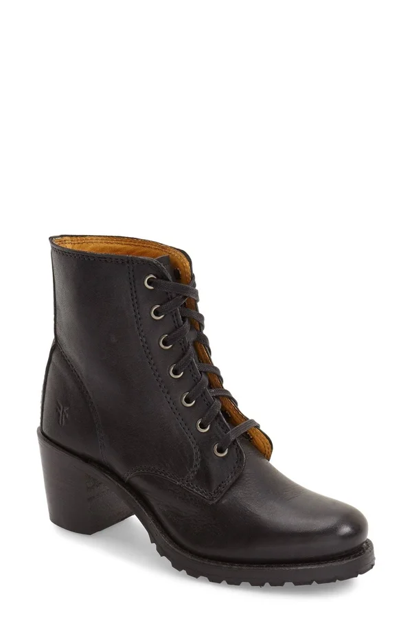 $378 Frye Womens Sabrina 6g Lace Up Bootie Shoes, Black, Us 11