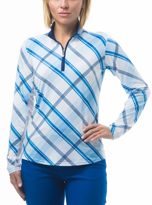 San Soleil Women's SolCool Print Mock, Small, Blue