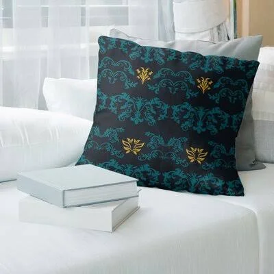 Jacksonville Football Baroque Square Pillow Cover East Urban Home Color: Black/Teal/Yellow - Size: 26x22 x 26