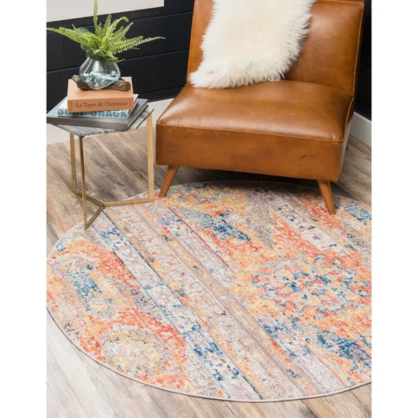 Unique Loom Basilica Prado Orange 8 ft. x 8 ft. Round Rug